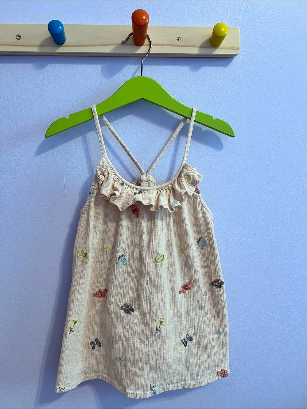 Peek Cream Tank Top with Multicolor Embroidered Butterflies